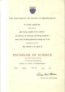 Bachelor of Science chemical engineering degree